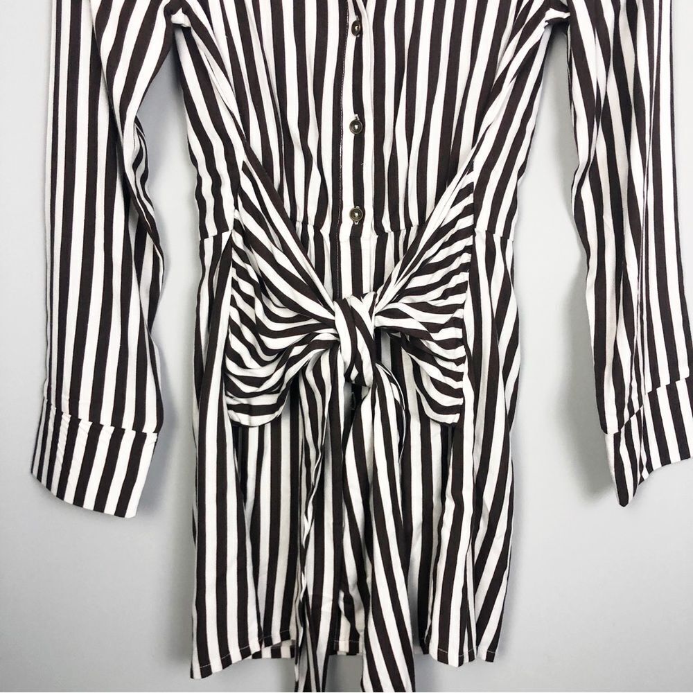 JEN’S PIRATE BOOTY | FREE PEOPLE Brown & White Striped Tie Front Dress Women’s S - Picture 5 of 10